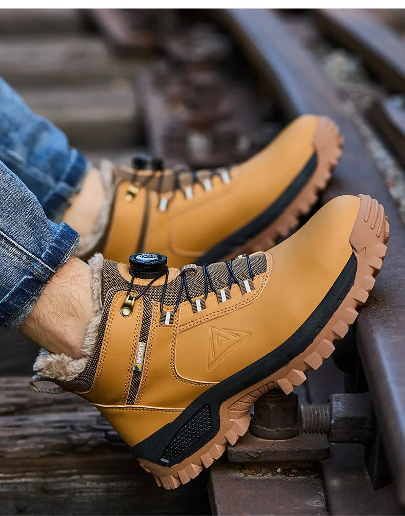 Brown Waterproof Safety Boots Men Indestructible Steel Toe Work Boots Anti-smash Stab-resistant High-top Knob Adjustable