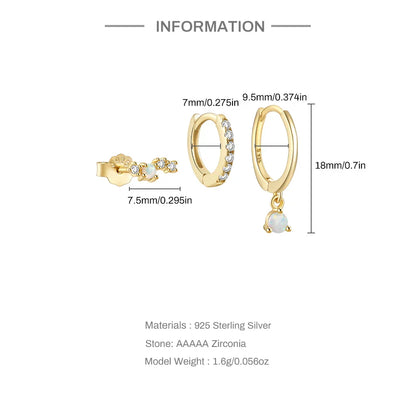 925 Sterling Silver 3PCS DIY Hoop Earring With Piercing Stud Earring Set Women Men Party Wedding Jewelry Set pendientes 925