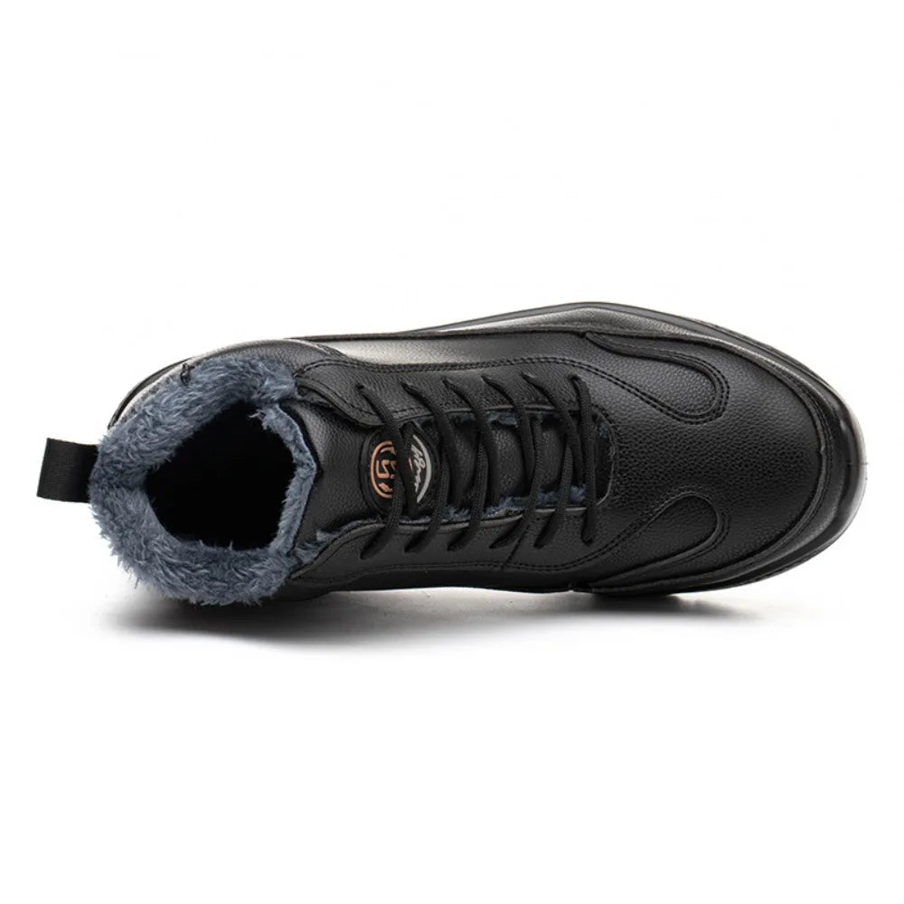 Plush Labor Protection Shoes for Winter Work Shoes Men's Anti Smashing Anti Piercing Microfiber Leather Work Cotton Safety Shoes
