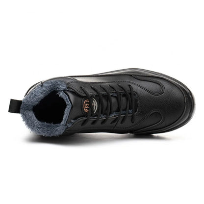 Plush Labor Protection Shoes for Winter Work Shoes Men's Anti Smashing Anti Piercing Microfiber Leather Work Cotton Safety Shoes