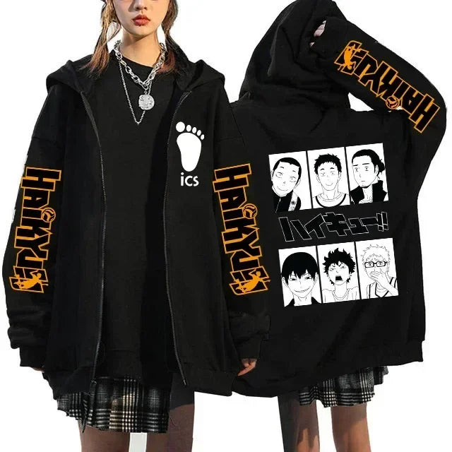 Haikyuu Graphic Zippper Jackets Sweatshirts Japanese Anime Manga Y2k Gothic Zip Up Hoodies Karasuno Fly High Harajuku Streetwear