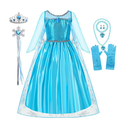 Frozen Elsa Princess For Girls Cosplay Costume Kids Mesh Snow Queen Carnival Birthday Party Dress Up Clothes 2-10Yrs Gown