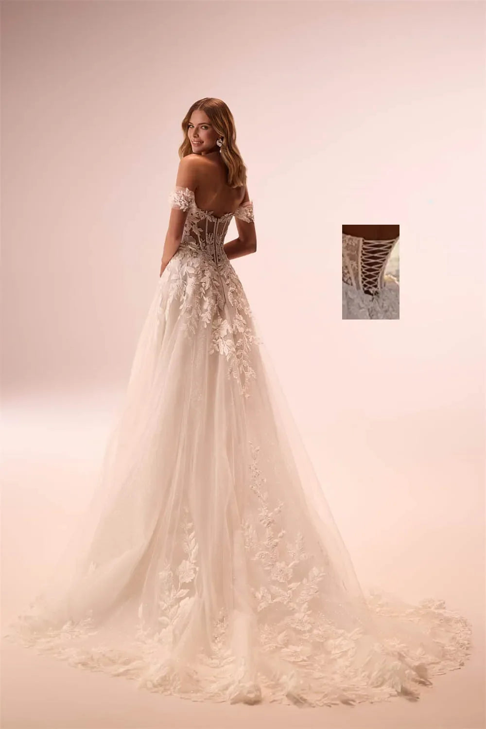 Charming Off The Shoulder 3D Flower Lace Applique A Line Wedding Dresses Custom Made 2025 Rode De Morrie