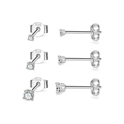 3pcs/set Bling Zircon Earring 925 Sterling Silver Cute Mini Heart Star Stud Earrings Ear Bone Earlobe Piercing Jewerly