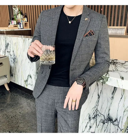 Suit Blazer+Pants Men Fashion Hosts British Style Work Business Wedding Casual Art Style Elegant Gentleman Cotton and Linen Suit
