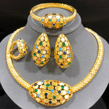 Luxury FLower Floral 4PCS DUBAI Jewelry Sets For Women Wedding Cubic Zircon Crystal CZ Indian African Bridal Jewelry Sets