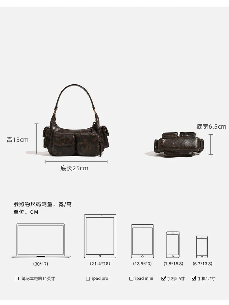 Small Double Pockets Shoulder Bags for Women 2024 New Fashion Trend Designer Underarm Bag Female Handbags and Purses Retro