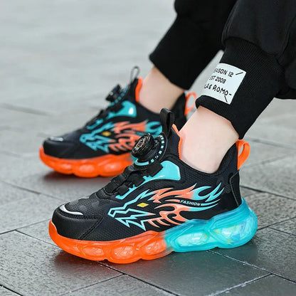 New Anti-skid Leather Kids Sneakers for Boys Running Walking Lightweight Casual Shoes With Fashion Dragon Pattern Shoes