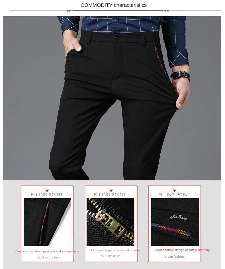 Fashion Men's Dress Pants Black Straight Business Casual Trousers Stretch Non-Ironing Slim Fit Formal Wear Suit Pants for Man