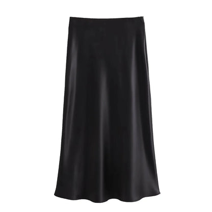2024 Y2K Casual Women Long Skirt Spring Elastic High Waisted A-Line Casual Female Satin Skirts High Street Lady Skirts