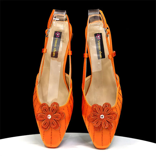 2026 Nigerian Heel Party for Women Orange Color Shoes and Bag Set Rhinestone Handbag Italian Design Wedding