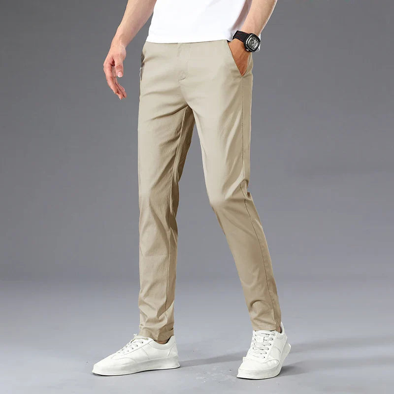 Business Thin Men's Breathable Pants Slim Straight High Elastic Slim Casual Pants Male Brand Clothing Khaki Gray Green Black