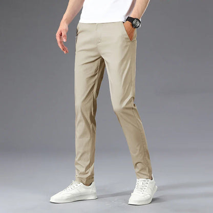 Business Thin Men's Breathable Pants Slim Straight High Elastic Slim Casual Pants Male Brand Clothing Khaki Gray Green Black