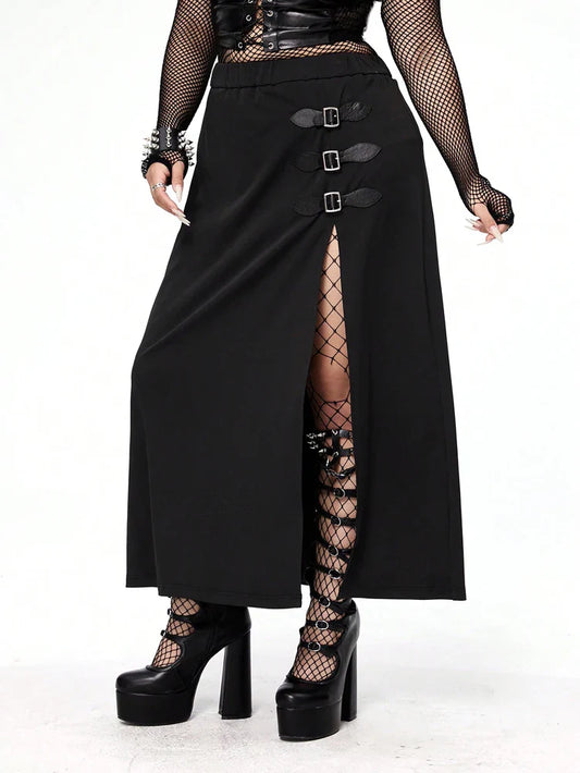 Plus Size Women's Lace Layered Hem Romantic Elegant Vintage Dress Pure Color Slit Fashion Airy Polyester Material