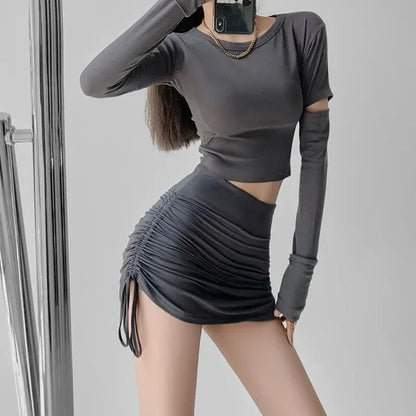 2025 New High Waist Skirts Sexy Elastic Mini Wrap Hip Slim Fit Summer Stretchy Shorts Party Skirts with Drawstring Design