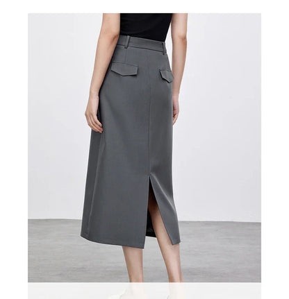 Retro Straight Tube Midi Skirt For Women Spring 2026 Preppy Style High Waist Slimming Split Mid Length Skirt 151Q59211