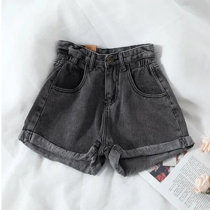 Summer High Waist Denim Shorts Women Casual Loose Ladies Fashion Plus Size Elastic Waist Wide Leg Short Jeans Female