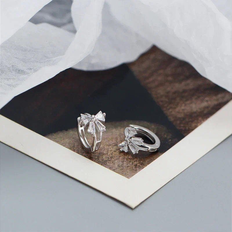 925 Sterling Silver Sweet Korean Bow Huggies Hoop Earrings for Women Fashion Cute Teen Birthday Party Girl Jewelry Gift