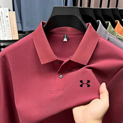 Men's brand polo shirt letter printed long sleeved top spring new 100% cotton casual sports breathable lapel fashionable T-shirt