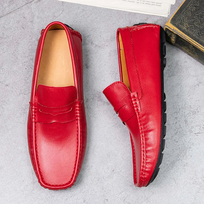 Red Loafers Genuine Leather Slip On Casual Shoes Men Natural Leather Spring Summer Italian Luxury Brand Designer