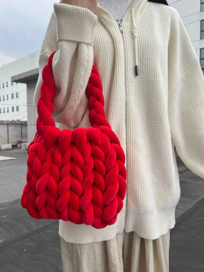 Velvet Bag DIY Hand Woven Bag Crystal Velvet Core Spun Yarn Woven Bag Hand-held Mailman Bag Velvet Handbag New