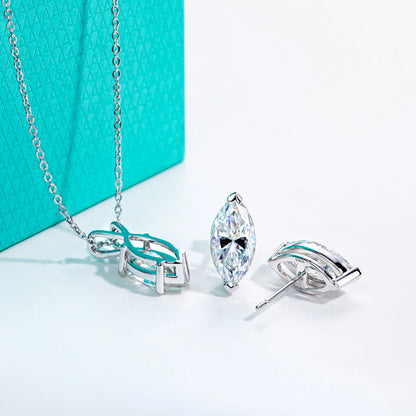 2-5ct Marquise Moissanite Necklace 0.5-3ct Earrings 925 Sterling Silver 18k Gold Plated Wedding Jewelry Set for Woman