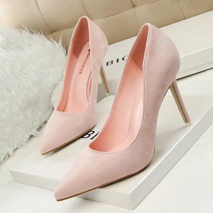 Women 9cm High Heels Yellow Burgundy Pumps Plus Size Stripper Suede Escarpins Lady Wedding Bridal Scarpins Green Blue Prom Shoes