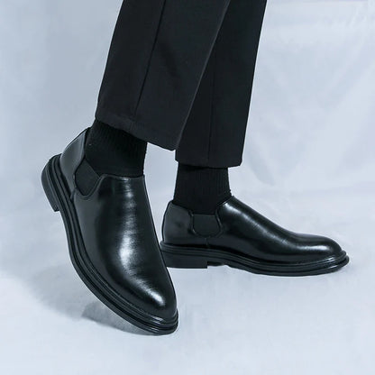 Men's riding boots British low-top short leather boots men's business formal leather shoes genuine leather casual Chelsea boots