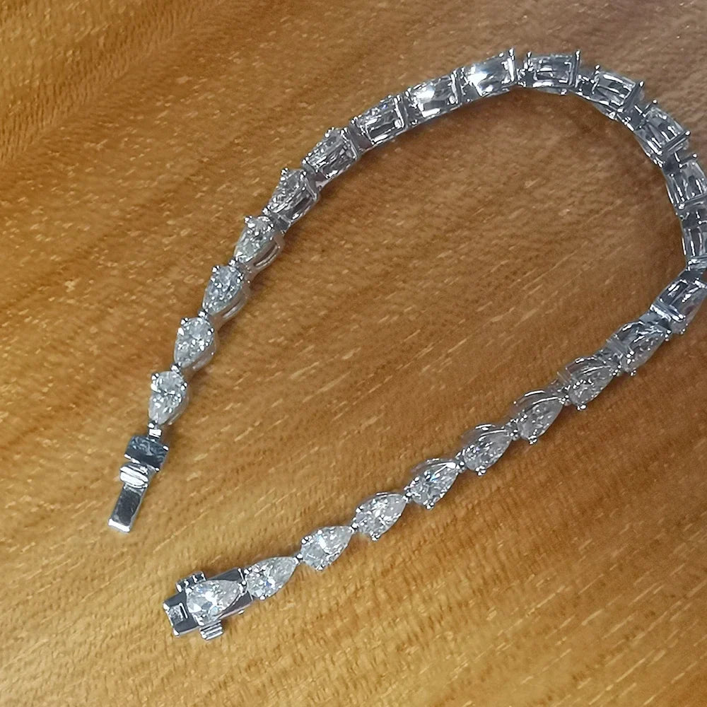 3*5mm Pear Cut Moissanite Diamond Tennis Bracelets with Cetficates 925 Sterling Silver Teardrop Shape Bracelet for Women Men