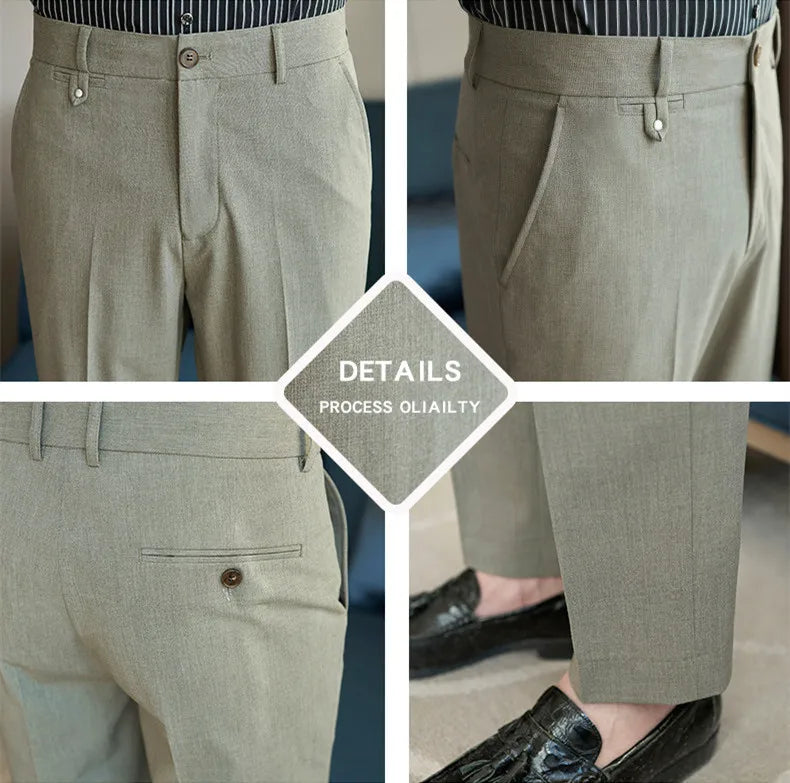 Spring Summer Korean Style Suit Pants Men Solid Color Slim Fit Smart Casual Suit Trousers Mens Youthful Vitality Full Length