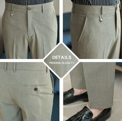 Spring Summer Korean Style Suit Pants Men Solid Color Slim Fit Smart Casual Suit Trousers Mens Youthful Vitality Full Length