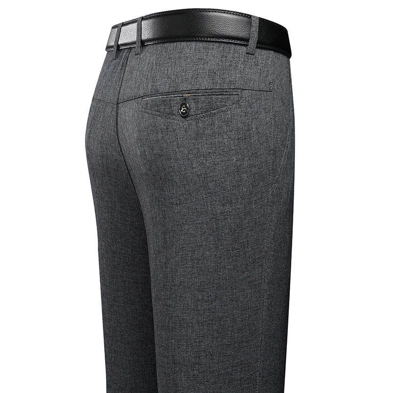 Male Spring Summer Casual Straight Pants Artificial Linen Business Casual Pants Mid Aged Men's Trousers