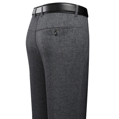 Male Spring Summer Casual Straight Pants Artificial Linen Business Casual Pants Mid Aged Men's Trousers