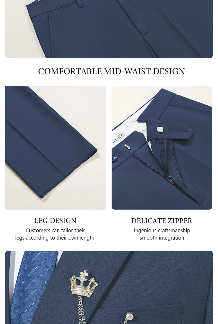 Terno Masculino de Dois Botões Elegante e Casual Slim Fit para Noivo Blazer Jaqueta Calças para Festa