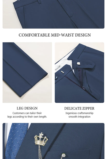 Terno Masculino de Dois Botões Elegante e Casual Slim Fit para Noivo Blazer Jaqueta Calças para Festa