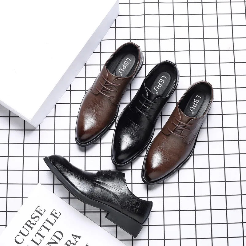 Breathable Men Shoes Korean Trendy Shoes Business Formal Leather Shoes Men Pointed Toe Inner Height Increase Large Size