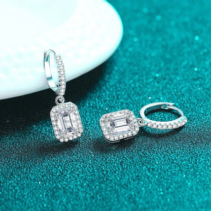 1ct 2ct Moissanite Earrings for Women 925 Silver with Gold Plated Lab Diamond Radiant Emerald Cut Sparkling Drop Earring