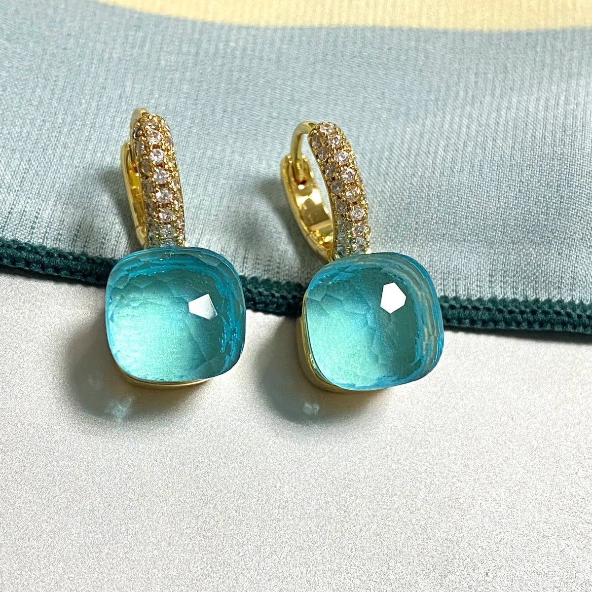 Classic Candy Color Earrings Inlay Transparent Zircon 27Colors Crystal Earrings Rose Gold Plated Fashion Jewelry For Women