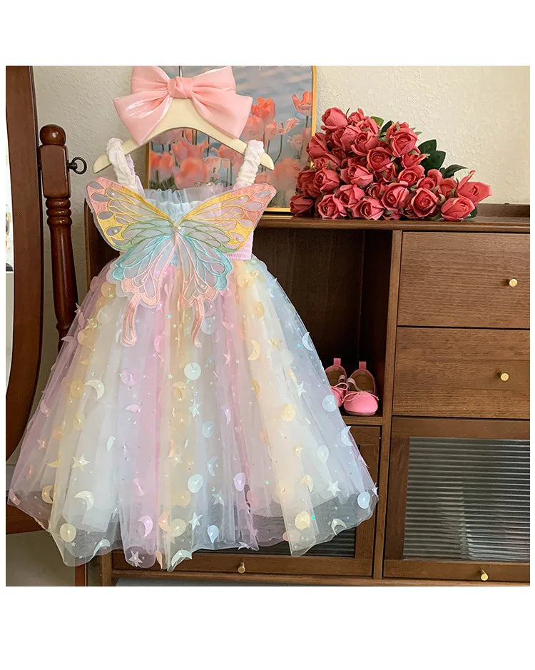 Korean Style New Summer Baby Girl Princess Dress Square Collar Mesh Sleeveless Dresses Children Clothing E23076