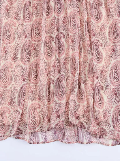 2025 Women Summer MIDI Dress Vintage Print Chiffon V-Neck Cascading Ruffle Long Sleeve Female Elegant Street Dresses Clothing