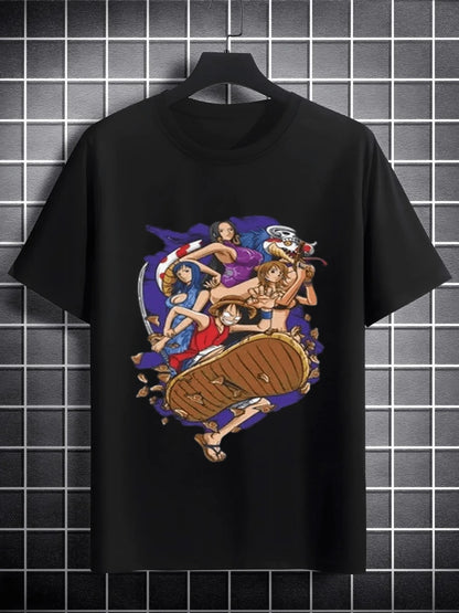 Oversized One Piece Straw Hat Crew Anime T Shirt Men Summer Cotton Loose Streetwear Casual Short Sleeve Graphic Tee Y2k Clothes