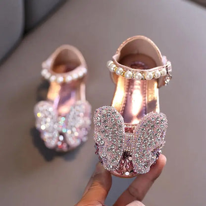 Summer Girls Sandals Fashion Sequins Rhinestone Bow Girls Princess Shoes Baby Girl Shoes Flat Heel Sandals Size 21-35
