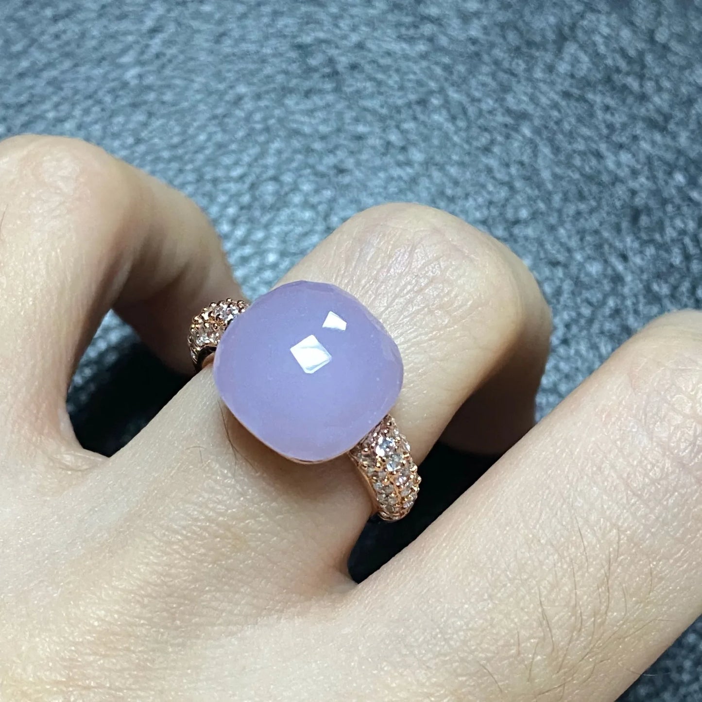 Original Design Pink Crystal Zircon Ring Candy Style Flat Ring for Women Wedding Party Fashion Jewelry Gift