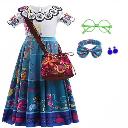 Girls Princess Dress with headband Children Encato Halloween Swing Kids Clothes Cartoon Printed Mirabel Fantasy Cosplay Costume
