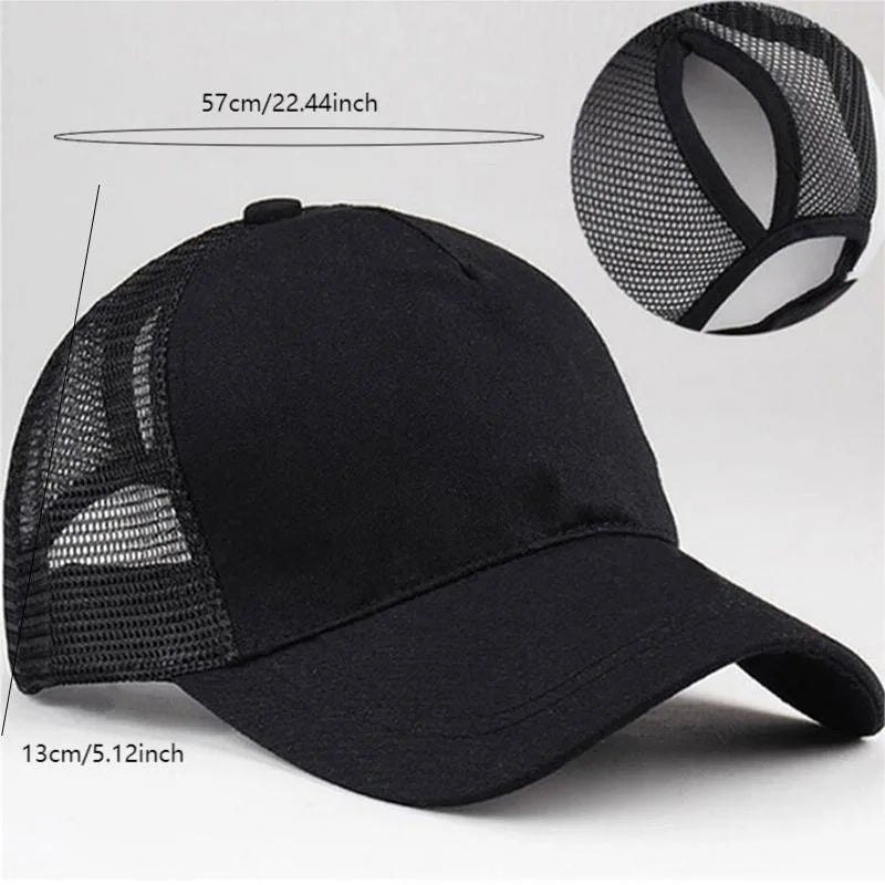 2025 New Ponytail Baseball Cap For Summer Women's Adjustable Black Hat Messy Cap Casual Cotton Girl Snapback Mesh Caps Casual