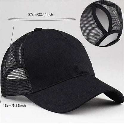 2025 New Ponytail Baseball Cap For Summer Women's Adjustable Black Hat Messy Cap Casual Cotton Girl Snapback Mesh Caps Casual