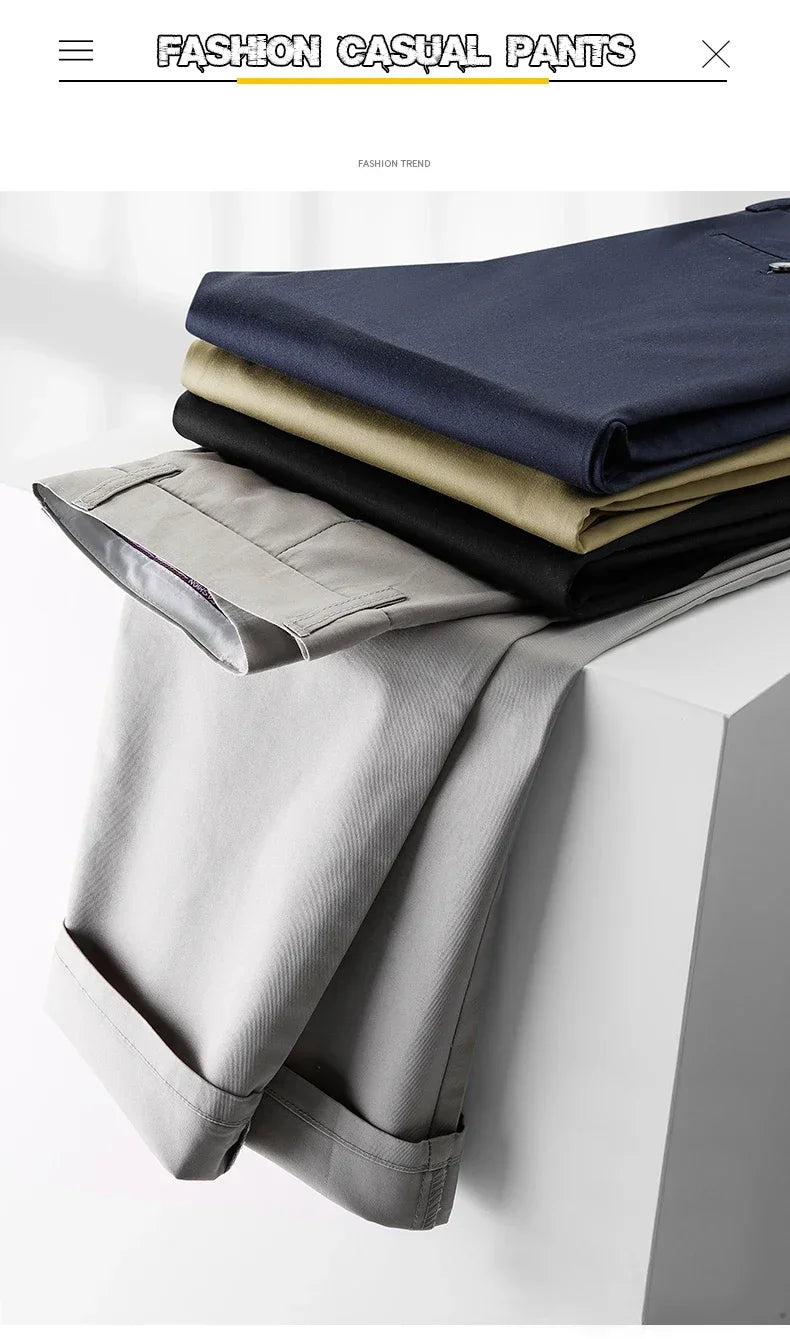 Thin Men Bamboo Summer Pants Casual High Quality Business Classic Fashion Stretch Slim Formal Straight Trousers Black Gray Khaki