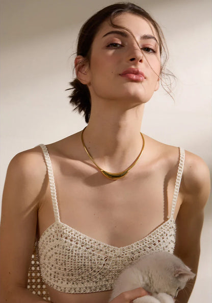 Waterproof Stainless Steel Popular Choker Light Necklace Women Statement Metal 18K Gold Plated Trendy Fashion Jewelry