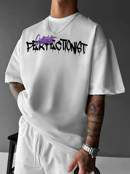 2025 Summer New Men's T-shirt Fashion Letter Bear Print Pattern is a casual and versatile polyester men's T-shirt