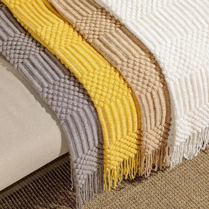Khaki Gift Knitted Blanket with Tassels Chunky Vintage Luxury Farmhouse Throw Bedspread Oversized Blanket Cover Manta Para Sofá